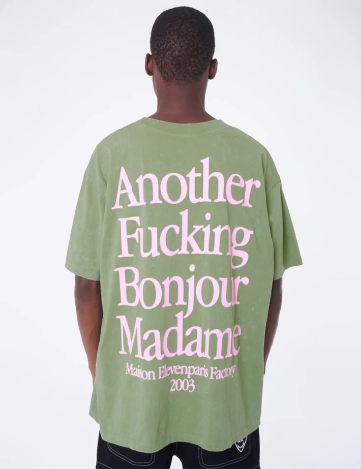 Eleven Paris T-shirt Mixte Oversize Imprimé Dos Lys Vert Kaki - 3