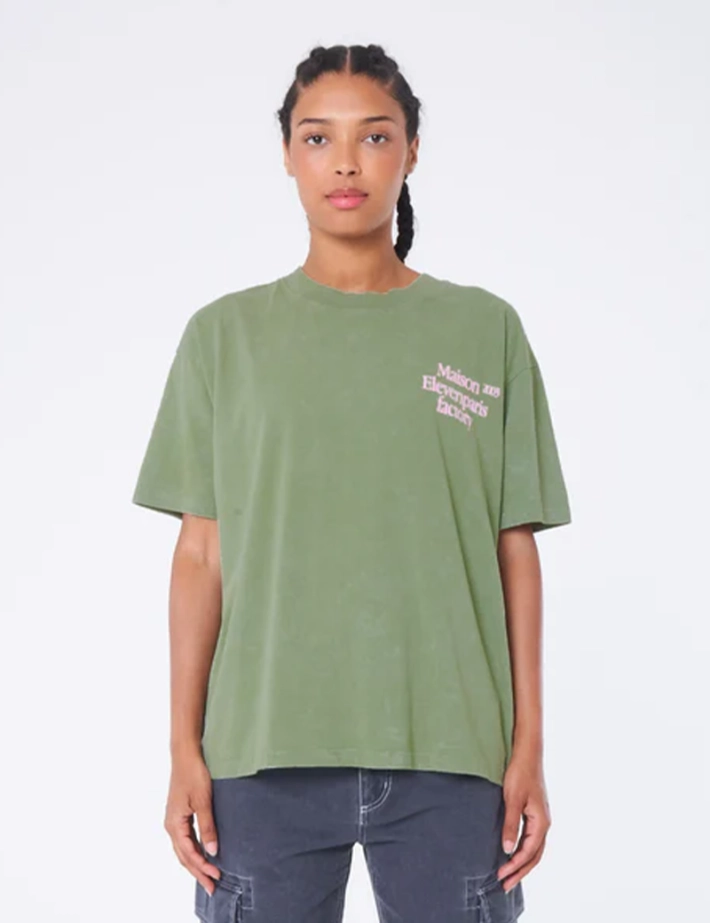 Eleven Paris T-shirt Mixte Oversize Imprimé Dos Lys Vert Kaki - 2