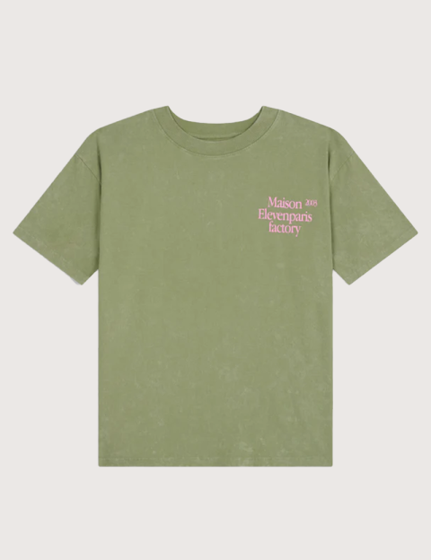 Eleven Paris T-shirt Mixte Oversize Imprimé Dos Lys Vert Kaki - 5