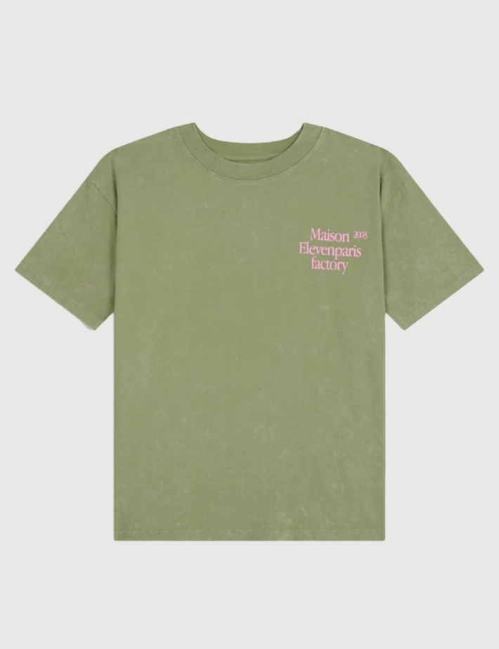 Eleven Paris T-shirt Mixte Oversize Imprimé Dos Lys Vert Kaki - 5