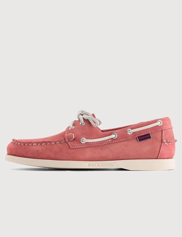 Sebago Chaussures Docksides Nubuck Rose Blanc - 2
