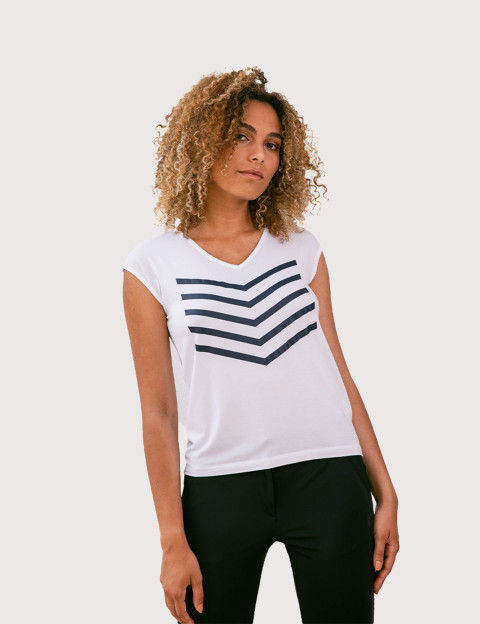 HBT Justine Top Modal Blanc Marine