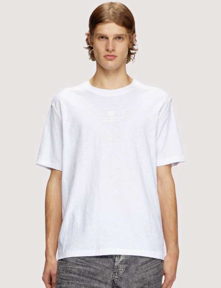 DIESEL T-Shirt Homme Manches Courtes Logo Centre Blanc Adjust R10 - 3