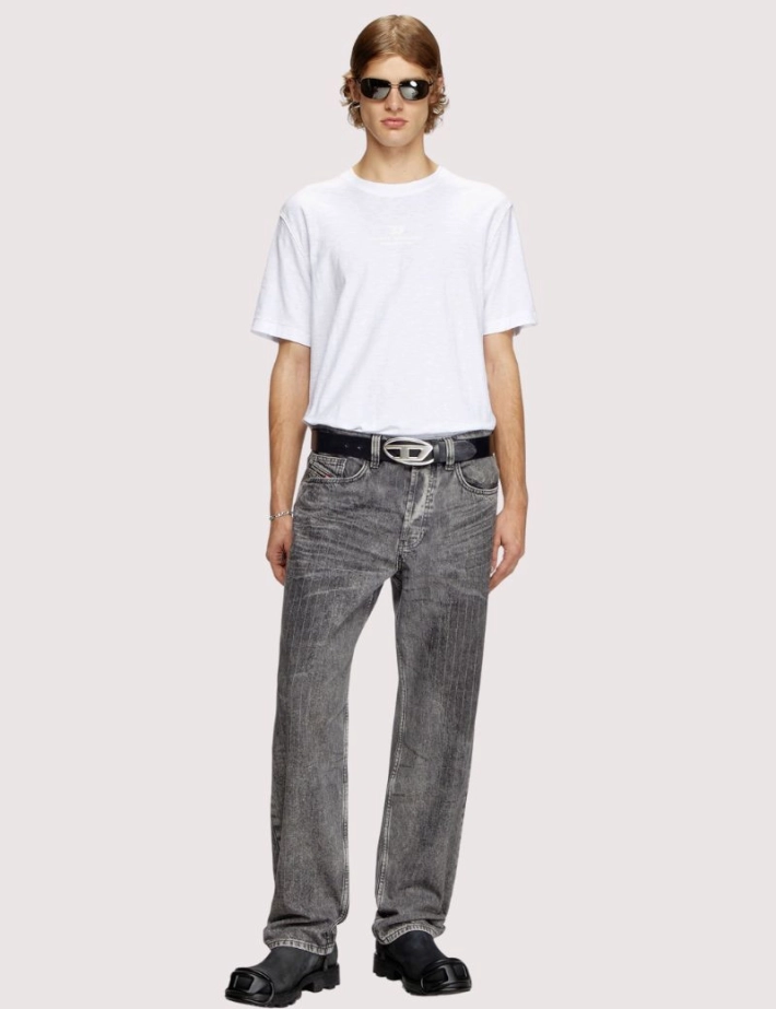 DIESEL T-Shirt Homme Manches Courtes Logo Centre Blanc Adjust R10 - 4