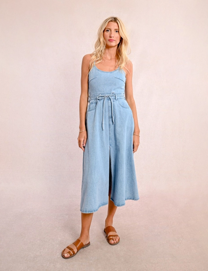 MOLLY BRACKEN Robe Fines Bretelles en Jean Clair