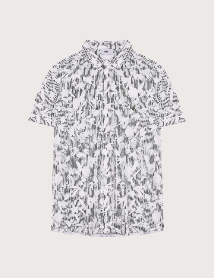 HBT SUMMER CHIC | Waffle Print MARCELLO Chemise Blanc Vert Kaki