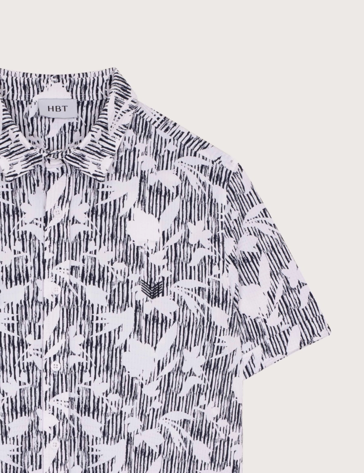 HBT SUMMER CHIC | Waffle Print MARCELLO Chemise Blanc Bleu Marine - 2