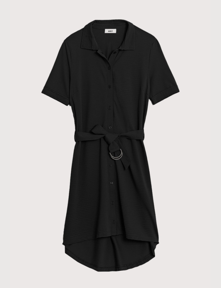 HBT Waffle  | AURIANNE Robe Chemise Noire Femme