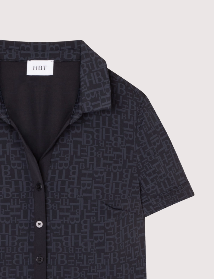 HBT DENIM | Monogramme LUNA Chemise Short Sleeves Noir Femme - 2