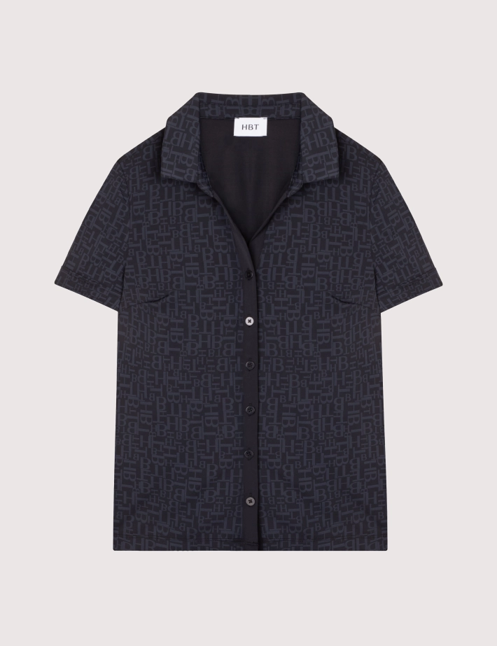 HBT DENIM | Monogramme LUNA Chemise Short Sleeves Noir Femme