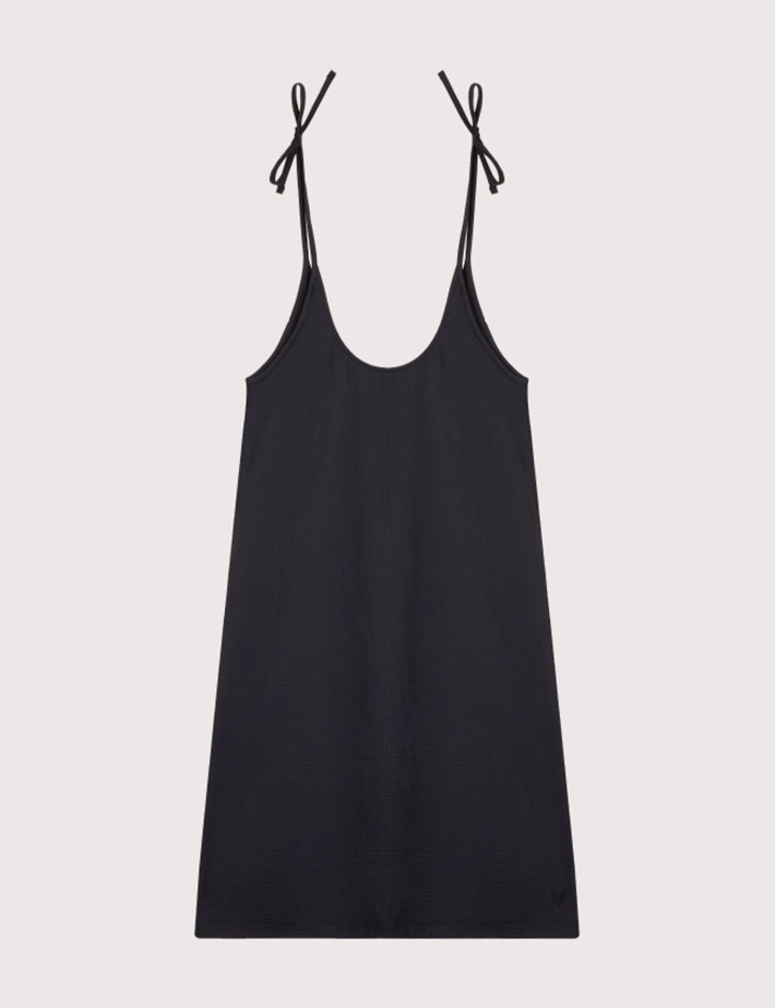 HBT SUMMER CHIC | Waffle HELENA Robe Unie Noir