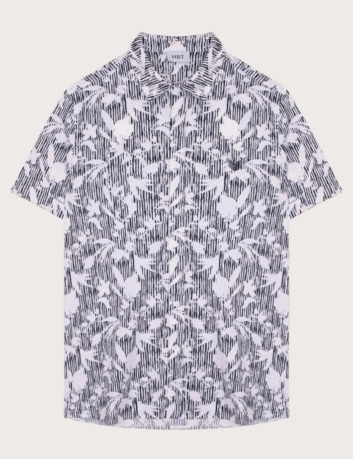 HBT SUMMER CHIC | Waffle Print MARCELLO Chemise Blanc Bleu Marine