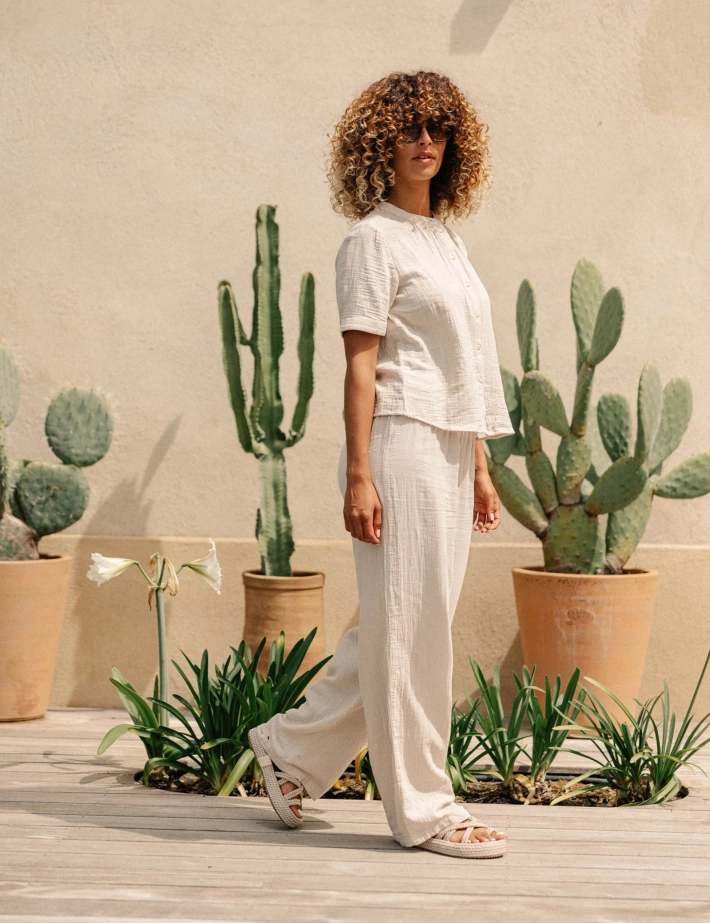 PIECES Pantalon Large Satina Beige - 3