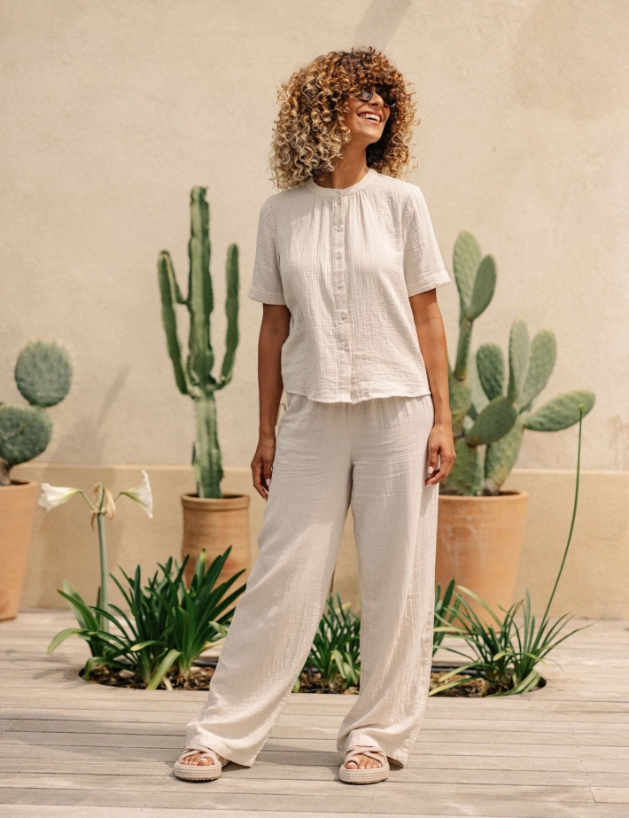 PIECES Pantalon Large Satina Beige - 2