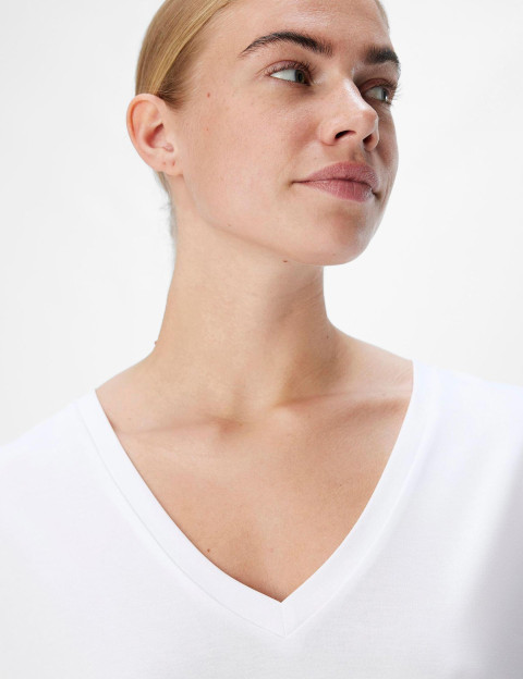 OBJECT T-Shirt Manches Courtes Col V Femme Jannie Blanc - 4