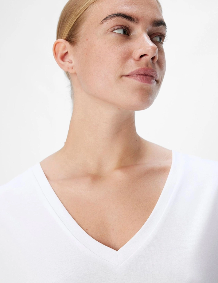 OBJECT T-Shirt Manches Courtes Col V Femme Jannie Blanc - 4