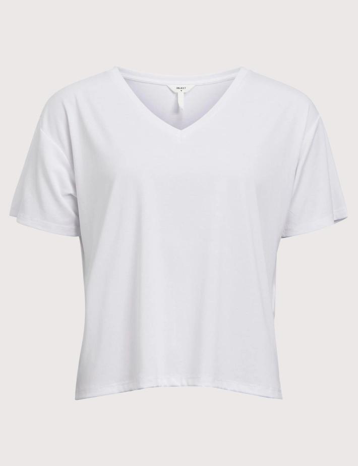 OBJECT T-Shirt Manches Courtes Col V Femme Jannie Blanc