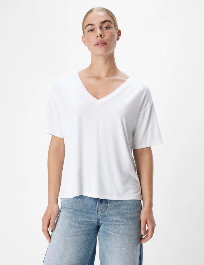 OBJECT T-Shirt Manches Courtes Col V Femme Jannie Blanc - 2
