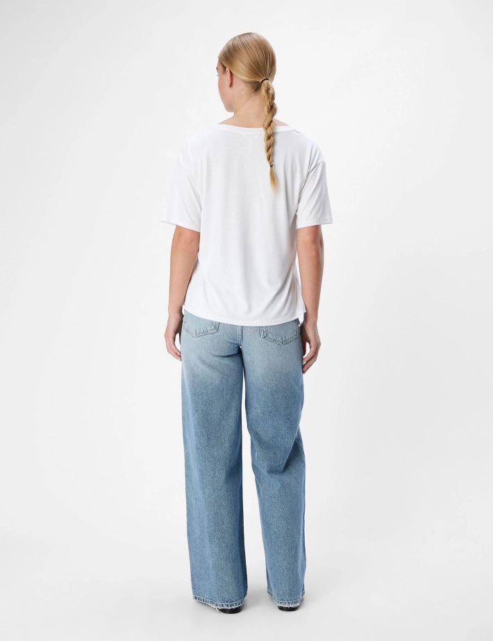 OBJECT T-Shirt Manches Courtes Col V Femme Jannie Blanc - 3