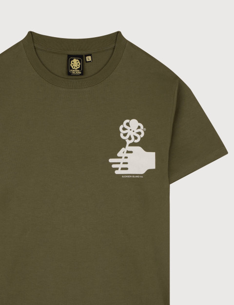 Jonsen Island T-Shirt Mixte Manches Courtes Flower Love Kaki - 2