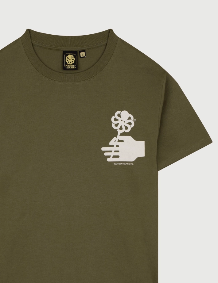 Jonsen Island T-Shirt Mixte Manches Courtes Flower Love Kaki - 2
