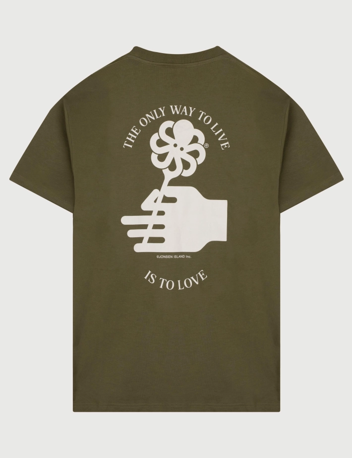 Jonsen Island T-Shirt Mixte Manches Courtes Flower Love Kaki - 3