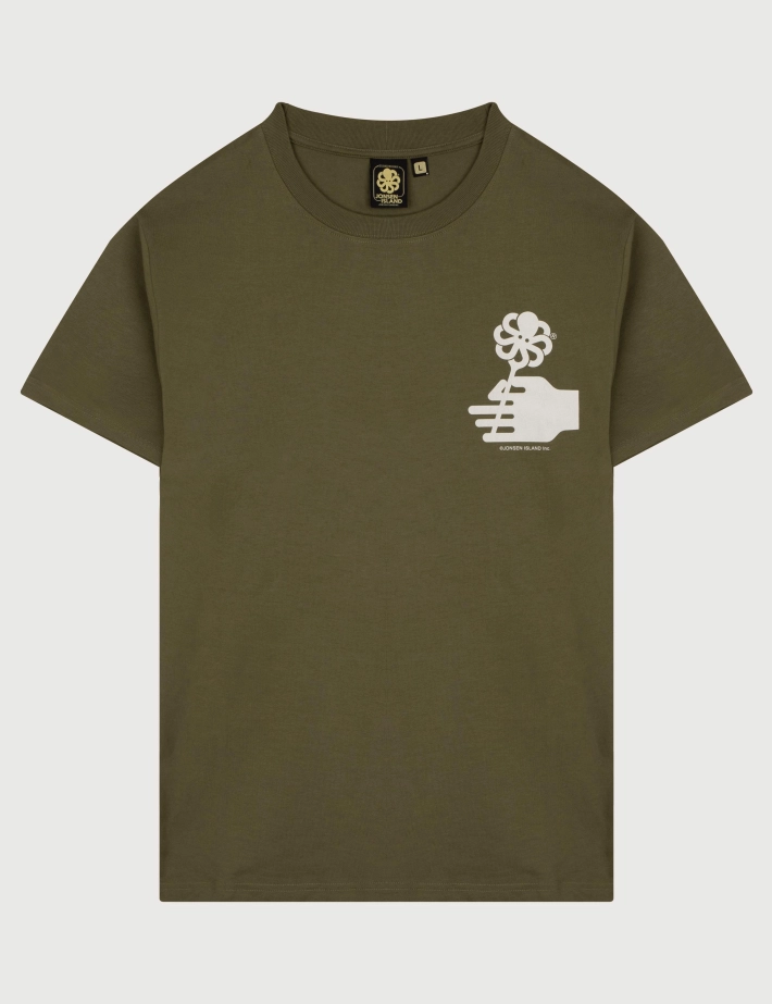 Jonsen Island T-Shirt Mixte Manches Courtes Flower Love Kaki - 4