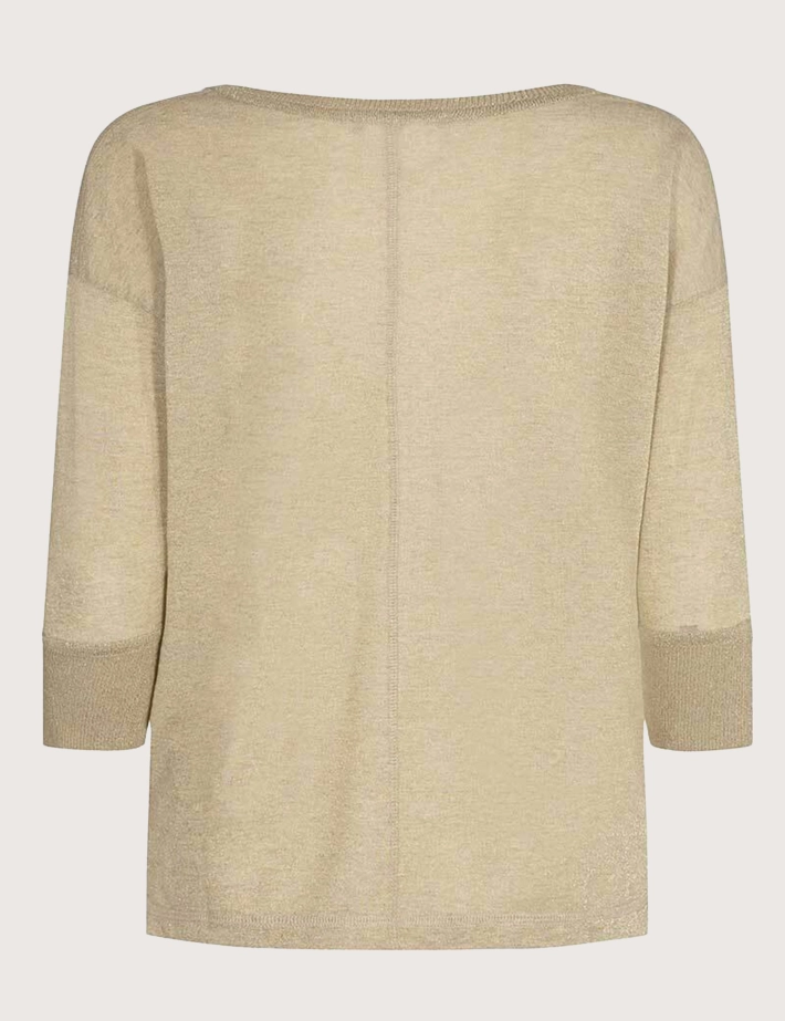 MOS MOSH Top Femme Kiara Manches Maille Lurex 3/4 Doré