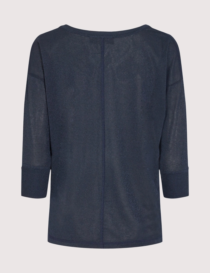 MOS MOSH Top Femme Kiara Manches Maille Lurex 3/4 Salute Bleu Marine - 2