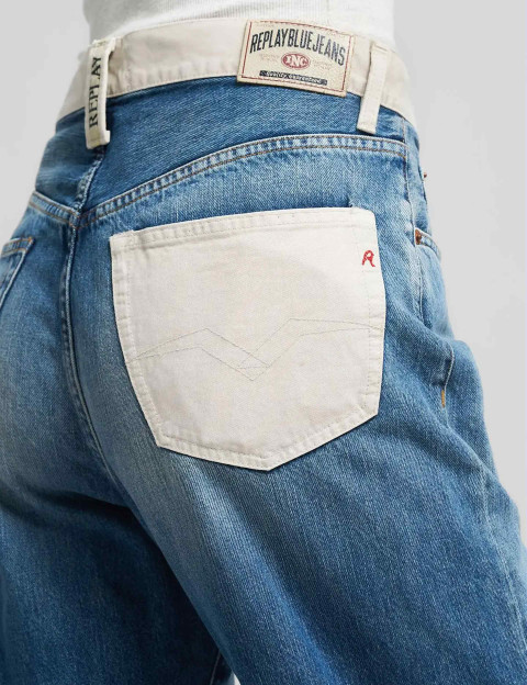 REPLAY Jean Femme Straight W9Z1 Bleu Clair Ceinture Beige - 3
