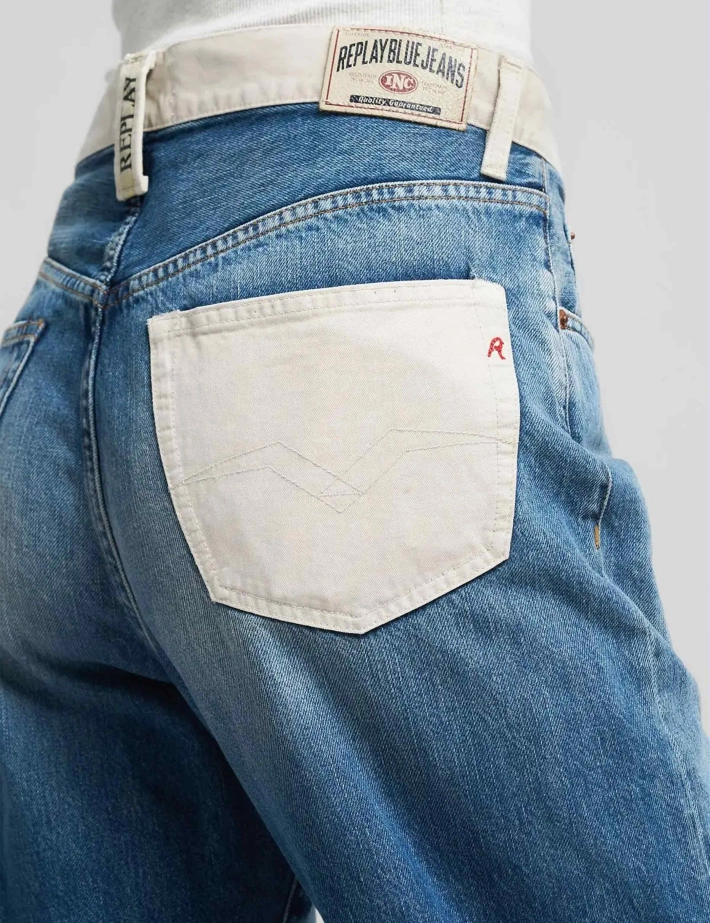 REPLAY Jean Femme Straight W9Z1 Bleu Clair Ceinture Beige - 3