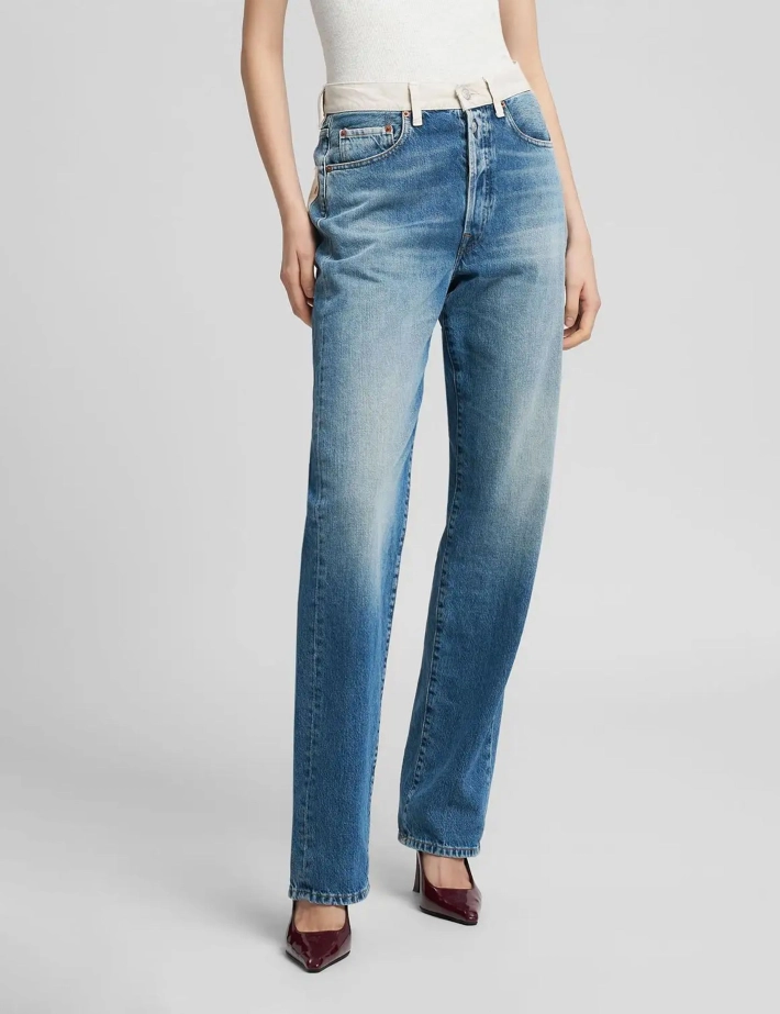 REPLAY Jean Femme Straight W9Z1 Bleu Clair Ceinture Beige