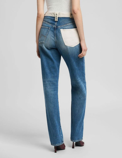 REPLAY Jean Femme Straight W9Z1 Bleu Clair Ceinture Beige - 2