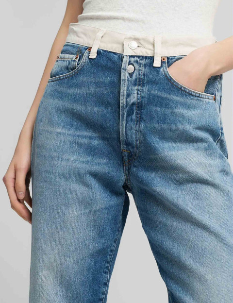 REPLAY Jean Femme Straight W9Z1 Bleu Clair Ceinture Beige - 4