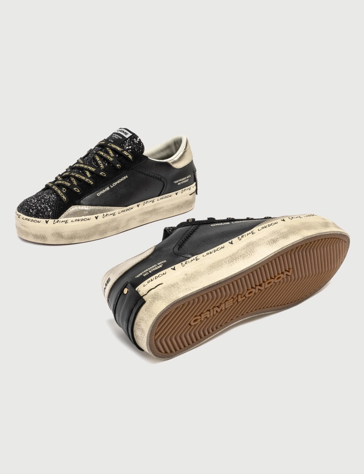 Crime London Baskets Femme Plateform Noir Doré - 5