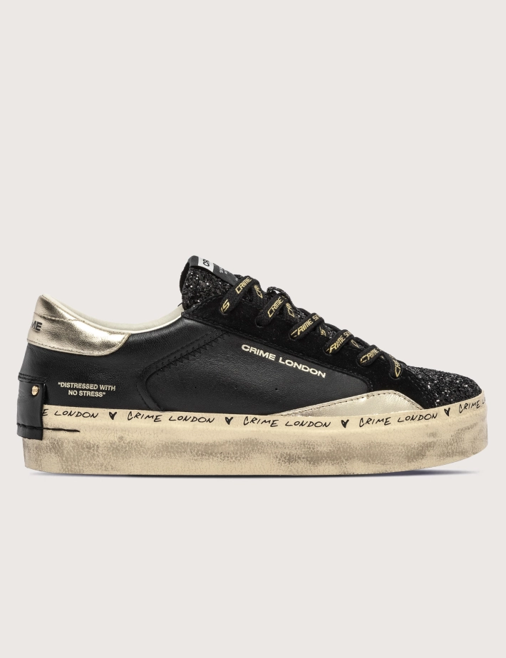 Crime London Baskets Femme Plateform Noir Doré