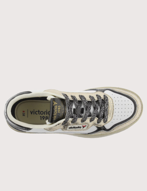 VICTORIA Baskets Basses Femme C80 Metal Blanc Doré - 4