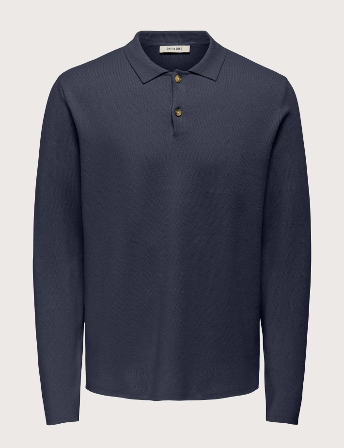 Only & Sons Polo Homme Manches Longues Cooper Bleu Marine