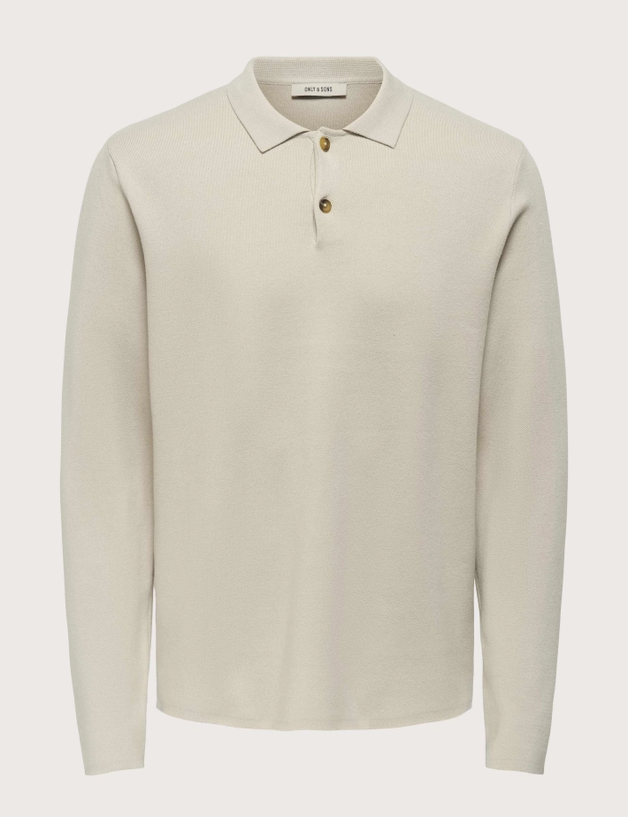 Only & Sons Polo Homme Manches Longues Cooper Gris Clair
