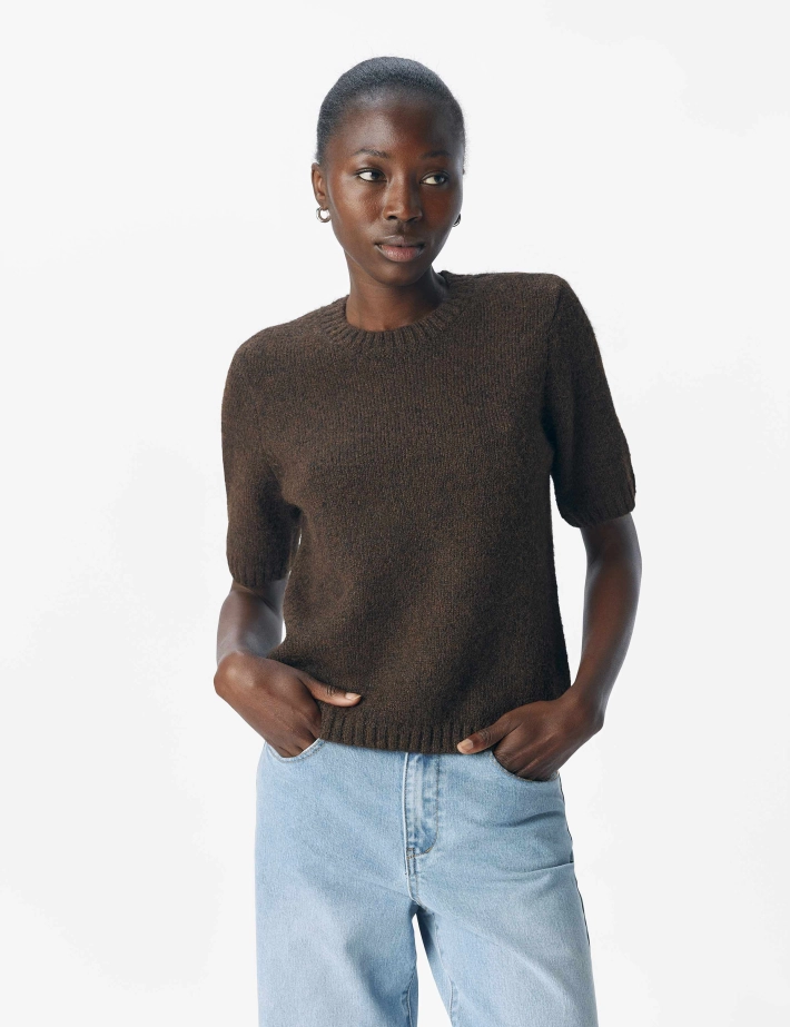 OBJECT Pull en Laine Manches Courtes Femme Saggia Marron - 2