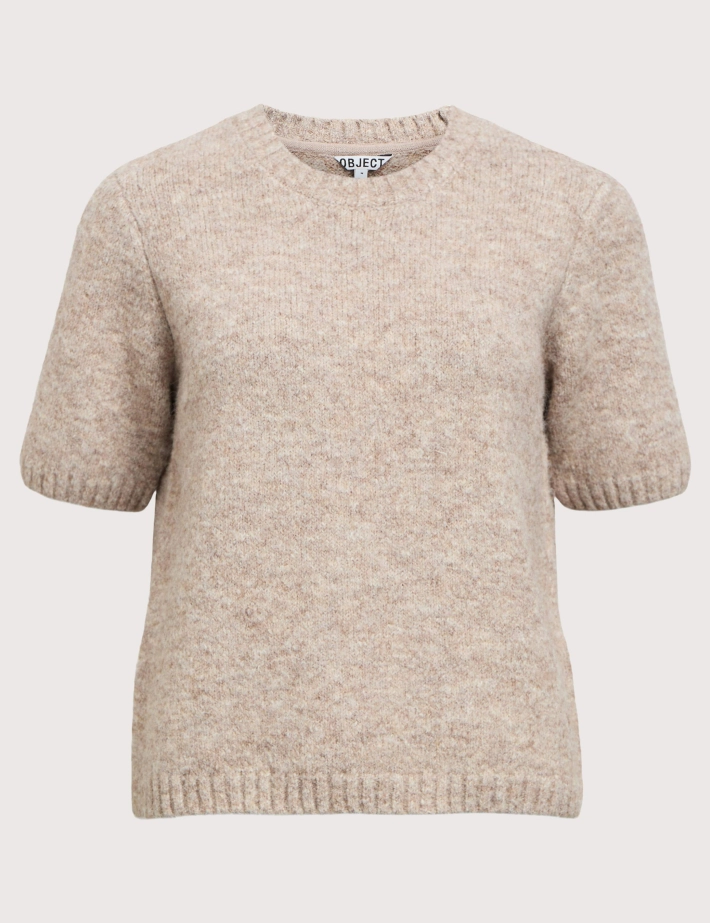 OBJECT Pull en Laine Manches Courtes Femme Saggia Beige