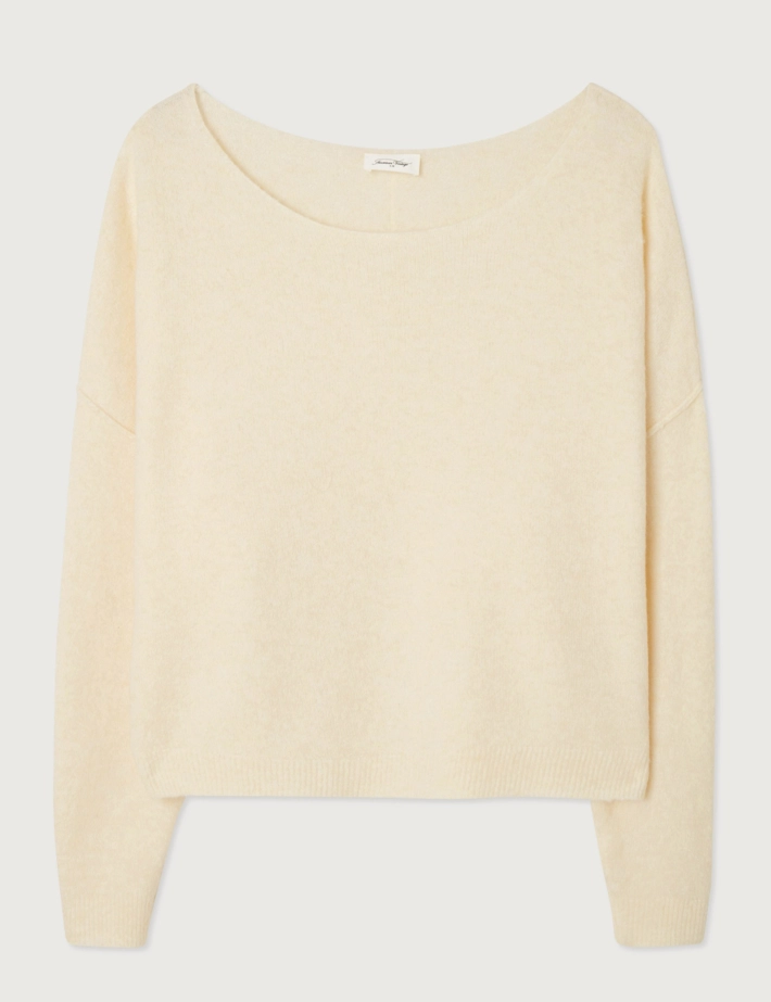 American Vintage Pull Femme Col Bateau Damsville Beige Chiné
