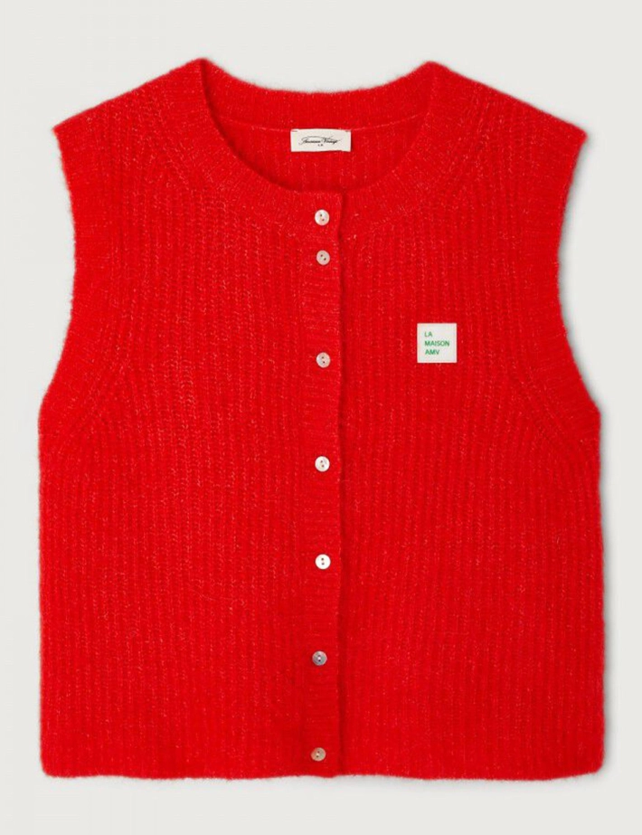American Vintage Gilet Femme Sans Manches East Rouge Chiné