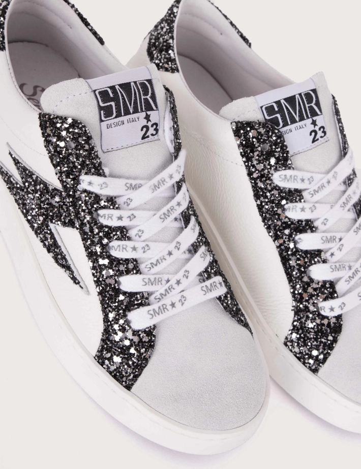 SEMERDJIAN Baskets Maya Basses Glitter Noir Cuir Blanc 10279 - 3