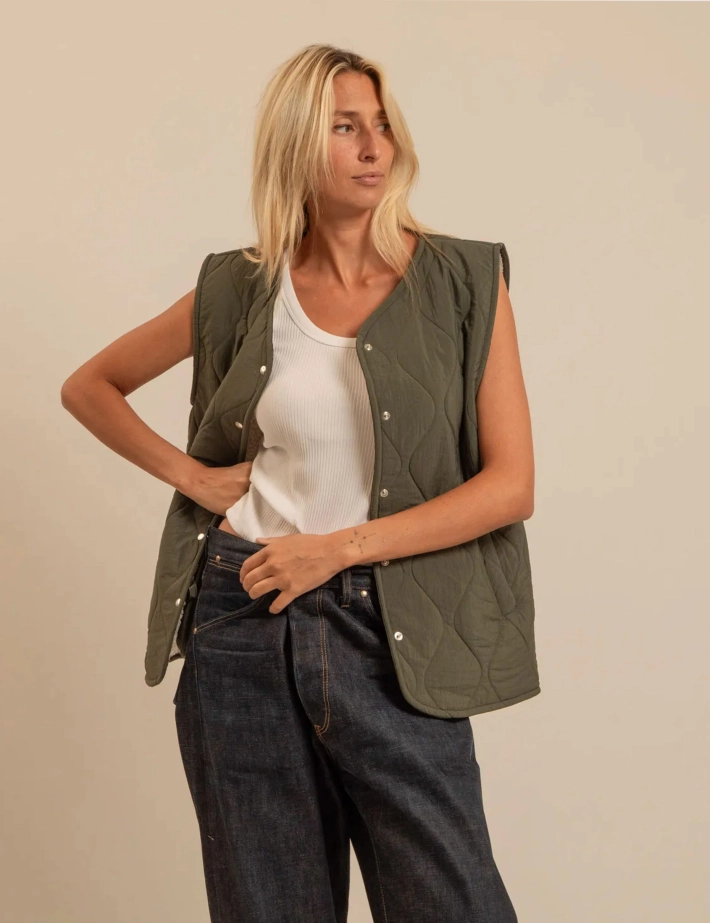 AOKYANOS Gilet Sans Manches Femme Fourrée Venice Kaki