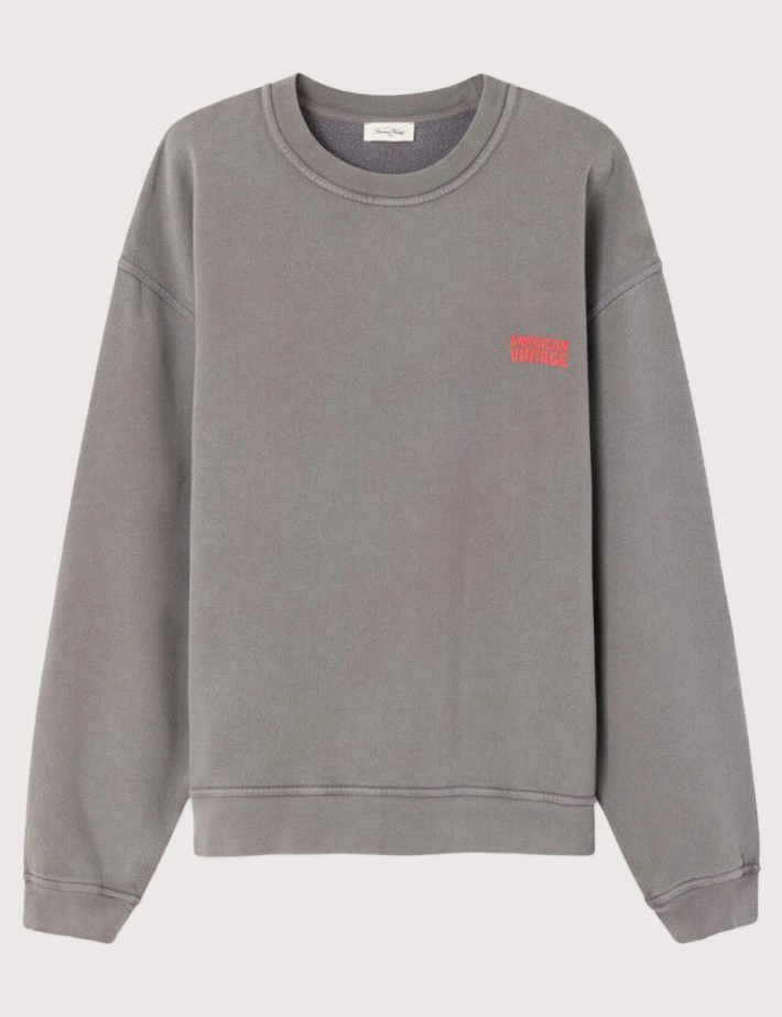American Vintage Pull Homme Col Rond Plizzy Gris Vintage
