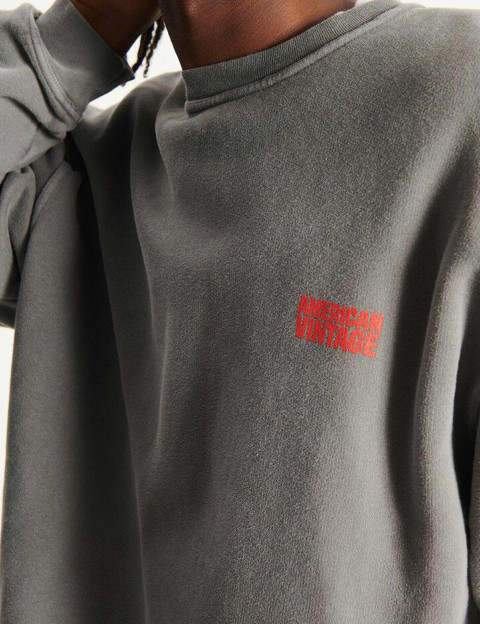 American Vintage Pull Homme Col Rond Plizzy Gris Vintage - 4