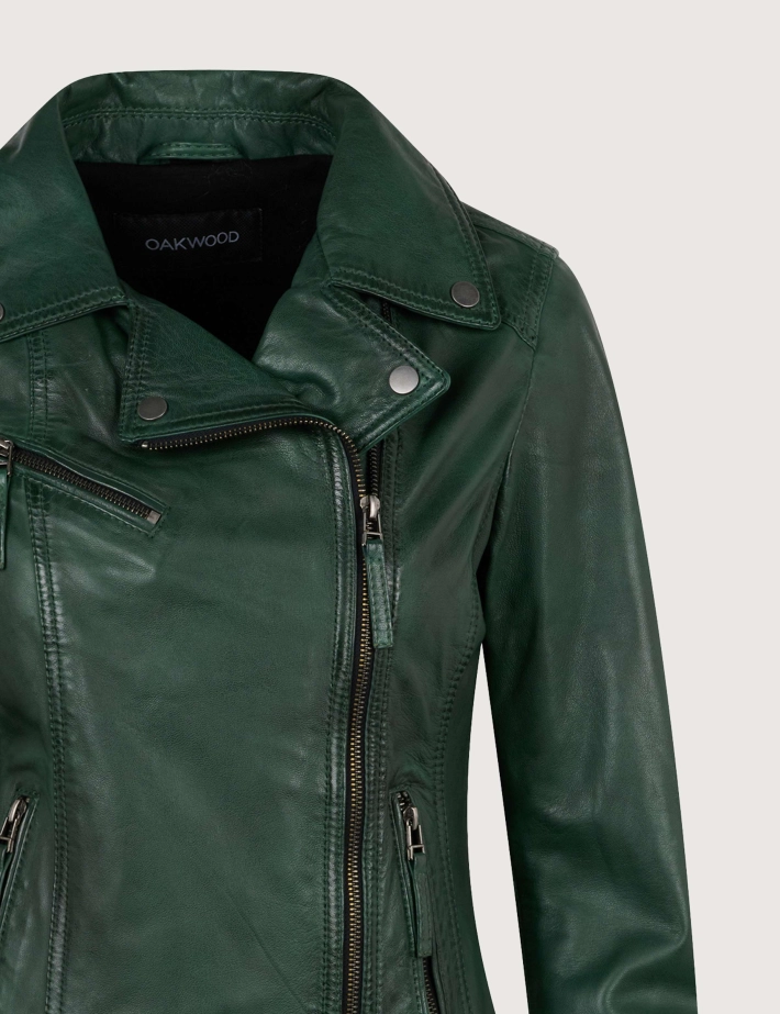 OAKWOOD Perfecto Cuir Femme Clips Lavé Vert Foncé