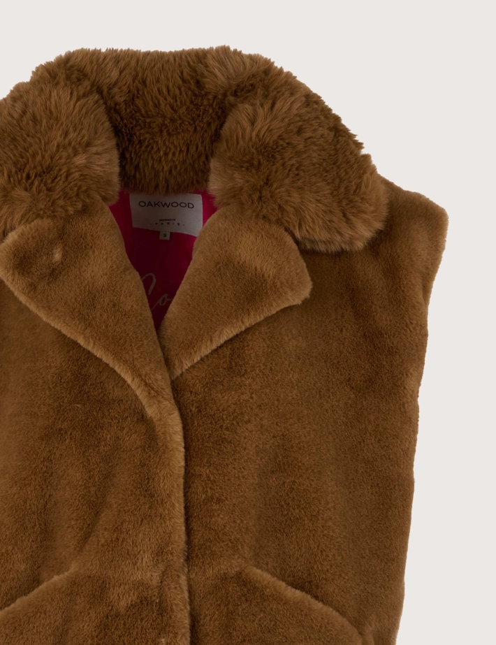 OAKWOOD Gilet Sans Manches Femme Fourrure Enola Camel