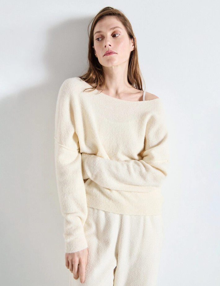 American Vintage Pull Femme Col Bateau Damsville Beige Chiné - 2
